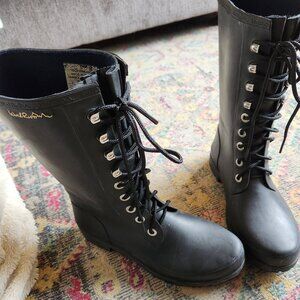 WindRiver Tall Black Lace-up Rubber Boots